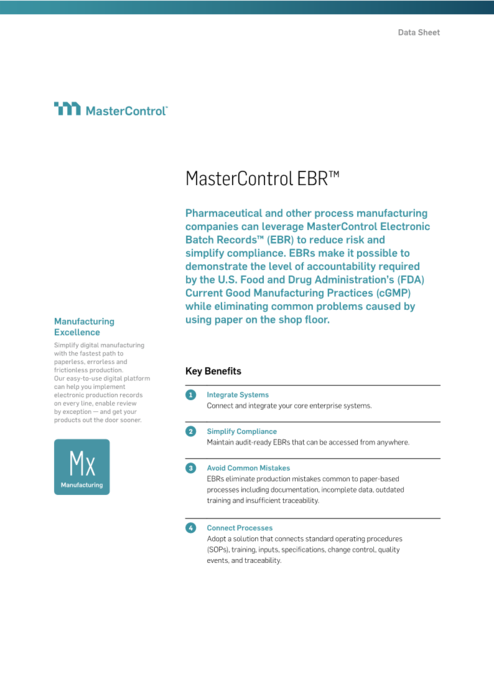 MasterControl Electronic Batch Records™ (EBR)