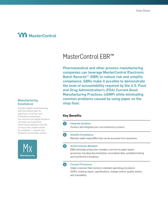 MasterControl Electronic Batch Records™ (EBR)