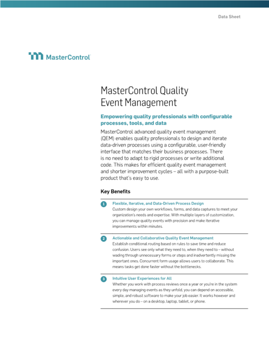 MasterControl Quality Event Management (QEM)