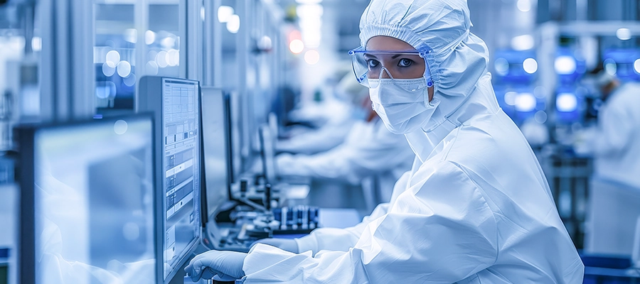 Image of a life sciences contract manufacturing professional working with a digital QMS.