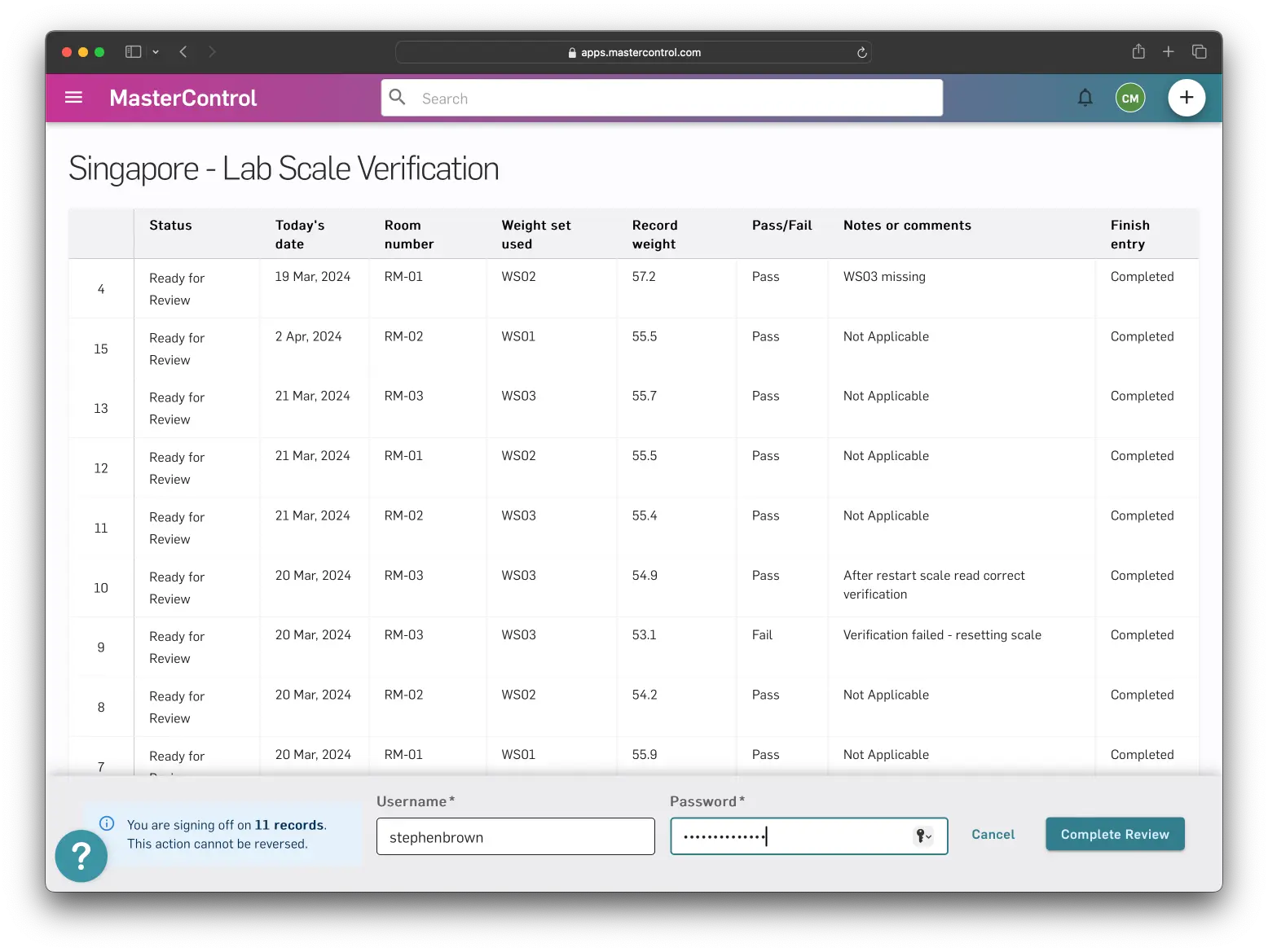 MasterControl’s electronic logbook software